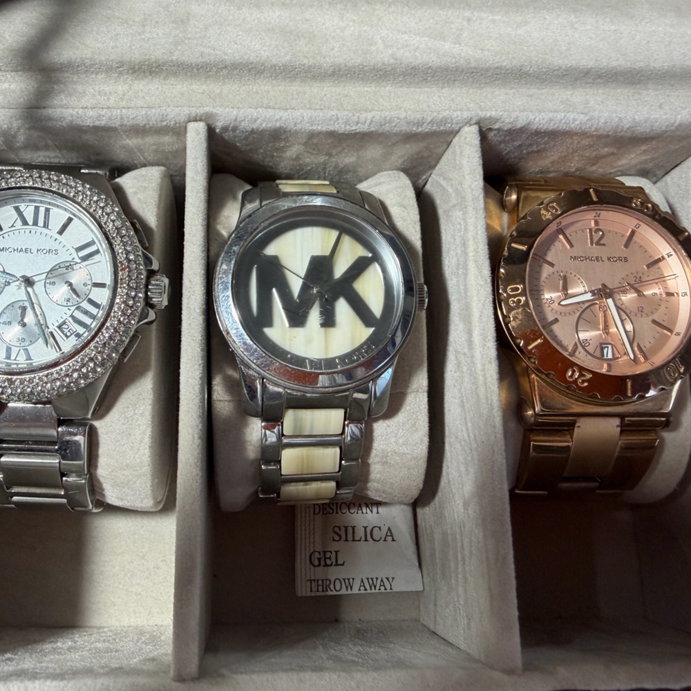 Michael Kors Silver, Cream, and Rose Gold Watch Set